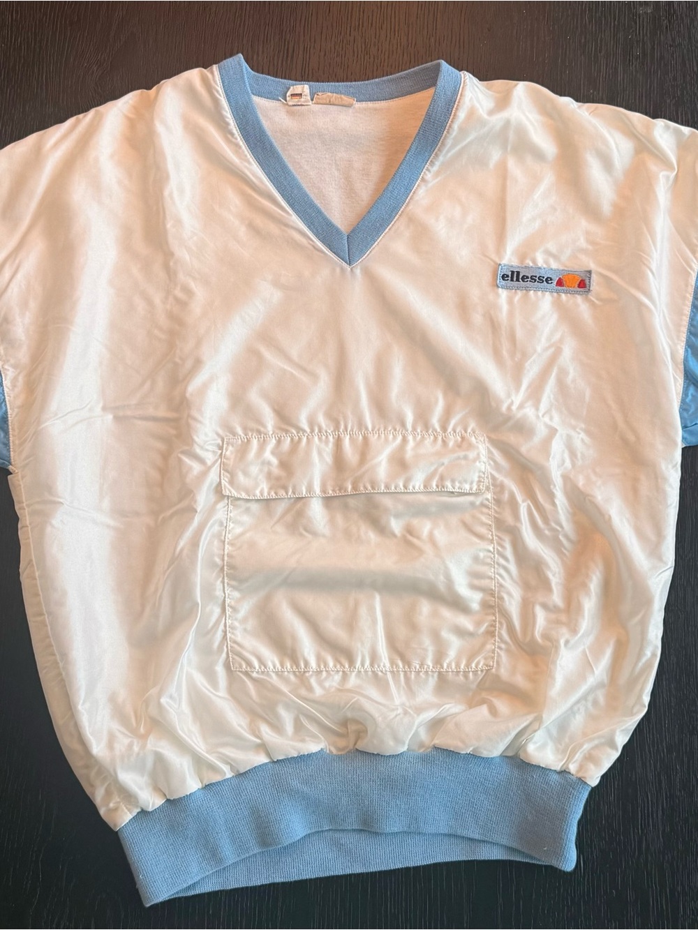 ellesse Vintage White & Light Blue V-Neck Pullover Track Jacket - Picture 6 of 7